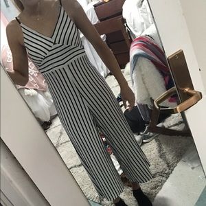 White and Black Stripped Jumpsuit